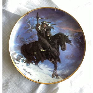 Spirit Of The West Wind Porcelain Plate By Herman Adams W/Wall Hangar